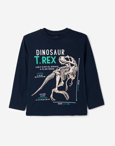 Тёмно-синий лонгслив с принтом Dinosaur T-Rex для мальчика Gloria Jeans