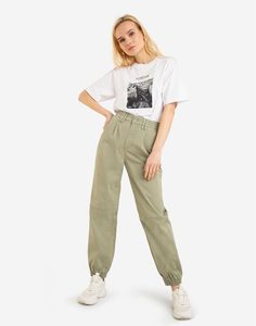 Оливковые джинсы-джоггеры с высокой талией Gloria Jeans