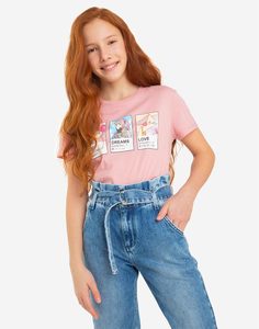 Розовая футболка с принтом для девочки Gloria Jeans