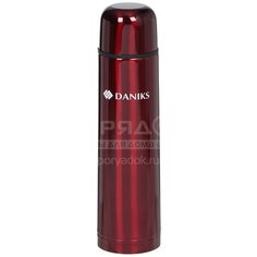 Термос из нержавеющей стали Daniks SL-75ZN-201C красный глянец с узким горлом, 0.75 л