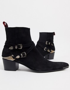 Черные замшевые ботинки челси на кубинском каблуке с пряжками Jeffery West Sylvian-Черный