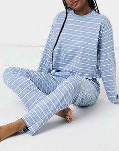 Пижамный комплект в полоску в винтажном стиле из лонгслива и штанов Daisy Street-Голубой