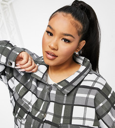 Рубашка в стиле oversized в черно-белую клетку Lasula Plus-Многоцветный