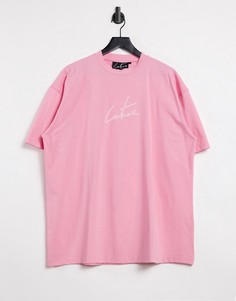 Платье-футболка в стиле oversized с рукописным логотипом Couture Club-Розовый цвет