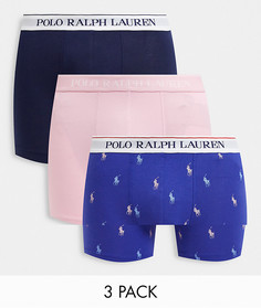 Набор из 3 боксеров-брифов темно-синего/розового/синего цвета со сплошным принтом логотипа Polo Ralph Lauren-Многоцветный