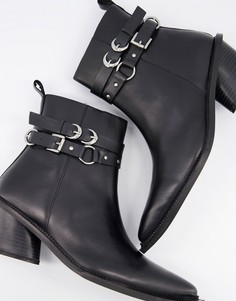 Черные кожаные ботинки челси в стиле вестерн на кубинском каблуке и с ремешками ASOS DESIGN-Черный цвет