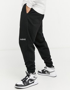 Черные джоггеры в стиле oversized от комплекта с маленьким принтом названия города ASOS DESIGN-Черный цвет