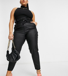 Черные джинсы с покрытием и присборенной талией Missguided Plus-Черный цвет
