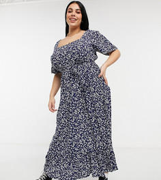 Чайное платье миди черного цвета с цветочным принтом Cotton:On Curve-Черный цвет