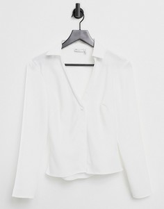 Атласная рубашка узкого кроя цвета слоновой кости ASOS DESIGN-Белый