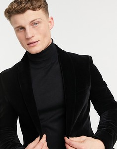 Бархатный пиджак черного цвета Moss London-Черный цвет