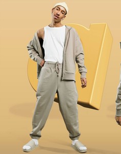 Коричневые выбеленные oversized-джоггеры из плотного трикотажа от комплекта ASOS DESIGN-Коричневый