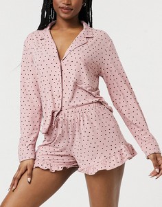 Мягкая розовая пижама с короткими шортами и принтом в горошек New Look-Розовый цвет