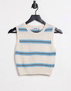 Шерстяной джемпер бежевого цвета в синюю полоску Weekday Cher-Многоцветный