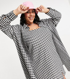 Черная oversized-рубашка в клетку из ткани сирсакер ASOS DESIGN Curve-Многоцветный