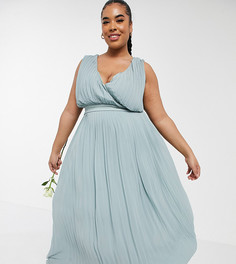 Присборенное платье мидакси шалфейного оттенка с запахом спереди TFNC Plus Bridesmaid-Зеленый
