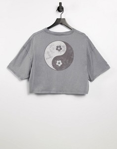 Серая укороченная футболка с графическим принтом Cotton:On-Серый