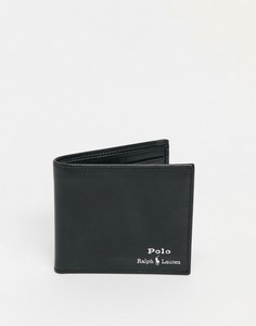 Черный кожаный бумажник с серебристым фольгированным логотипом Polo Ralph Lauren-Черный цвет