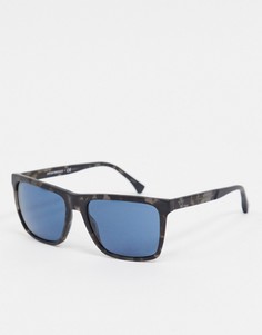 Солнцезащитные очки с голубыми линзами в квадратной оправе под черепаху Emporio Armani-Коричневый