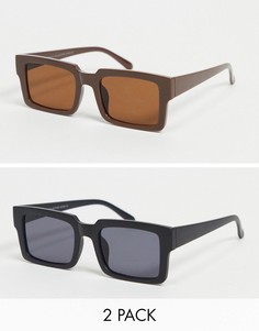 Комплект из 2 пар солнцезащитных очков черного и коричневого цвета в квадратной оправе SVNX-Многоцветный