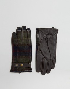 Кожаные перчатки со вставками в шотландскую клетку Barbour-Коричневый