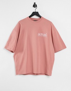 Розовая футболка в стиле oversized с вышивкой с пожеланиями всего хорошего ASOS Actual-Розовый цвет