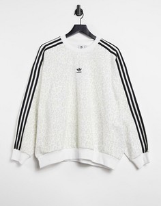 Кремовый oversized-свитшот с леопардовым принтом adidas Originals-Белый