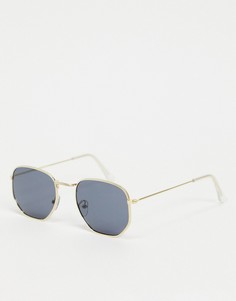Солнцезащитные очки-авиаторы в шестиугольной оправе с черными линзами My Accessories London-Золотистый