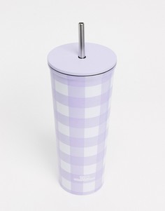 Стакан для воды с трубочкой и узором в клетку Typo, 650 мл-Фиолетовый цвет