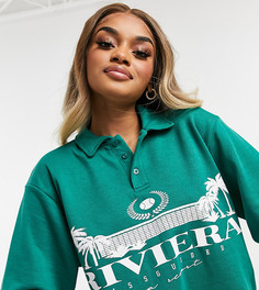 Темно-зеленый свитшот в стиле oversized c воротником поло Missguided Petite
