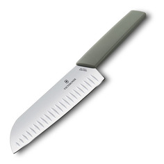 Нож кухонный Victorinox Swiss Modern, сантоку, 170мм, стальной, оливковый [6.9056.17k6b]