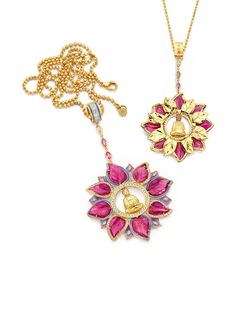 BUDDHA MAMA подвеска Buddha Lotus из желтого золота с бриллиантами и сапфирами