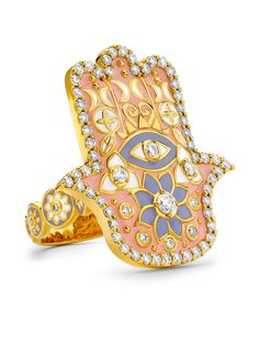 BUDDHA MAMA кольцо Hamsa из желтого золота с бриллиантами