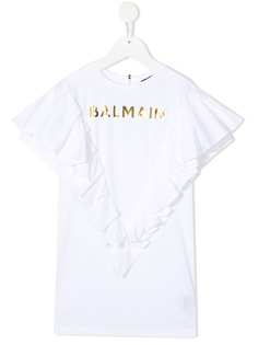 Balmain Kids платье-футболка с логотипом металлик