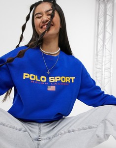 Синий свитшот с логотипом Polo Ralph Lauren Sports-Голубой
