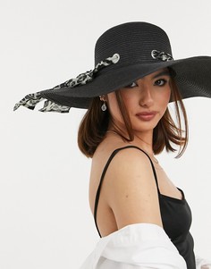 Черная соломенная солнцезащитная шляпа с лентой с леопардовым принтом Boardmans-Черный цвет