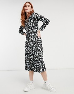 Платье миди с монохромным цветочным принтом Miss Selfridge-Голубой