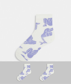 Набор из двух пар носков из органического хлопка с принтом тел голубого цвета Monki Polly-Бежевый