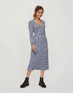 Сиреневой чайное платье миди с цветочным принтом Miss Selfridge-Фиолетовый цвет