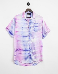 Атласная пляжная рубашка с мраморным принтом тай-дай ASOS DESIGN-Многоцветный