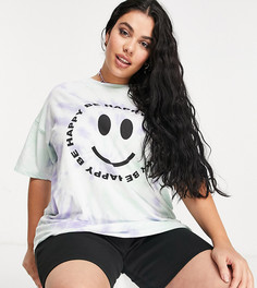 Футболка в стиле oversized с принтом тай-дай и надписью "Be happy" ASOS DESIGN Curve-Многоцветный