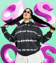 Oversized-худи в полоску с монохромным принтом тай-дай ASOS DESIGN Curve-Многоцветный