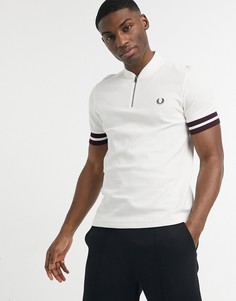 Белая футболка поло с молнией на вороте и окантовкой на манжетах Fred Perry-Белый