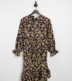 Платье мини с присборенной юбкой для будущих мам с цветочным принтом и оборками на манжетах Mamalicious-Многоцветный Mama.Licious