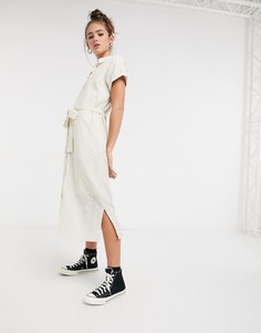 Кремовое платье-рубашка с завязками на талии Vero Moda-Белый