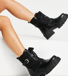 Черные ботинки для широкой стопы на массивной подошве со шнуровкой и пряжками Simmi London Kai-Черный