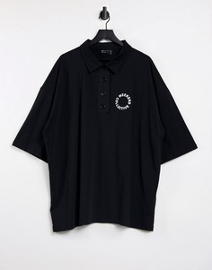 Платье черного цвета в стиле oversized с маленьким воротником с логотипом ASOS Weekend Collective-Черный цвет