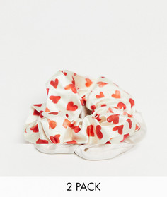 Набор из 2 резинок белого цвета и с красными сердечками Monki Kelly-Многоцветный