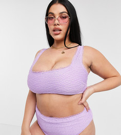 Сиреневый укороченный бикини-топ из фактурной ткани с оборками ASOS DESIGN Curve-Фиолетовый цвет