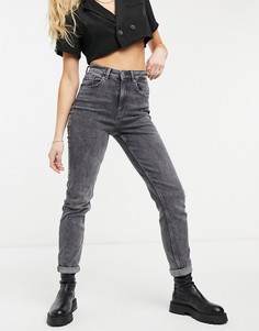 Узкие джинсы серого выбеленного цвета в винтажном стиле Pieces Lili-Серый